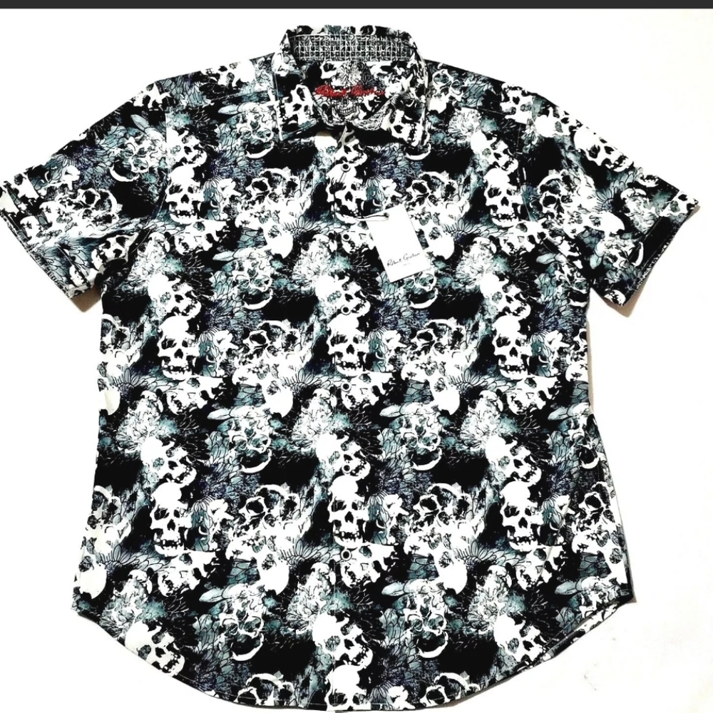 Robert Graham Blue Floral Skull Short Sleeve